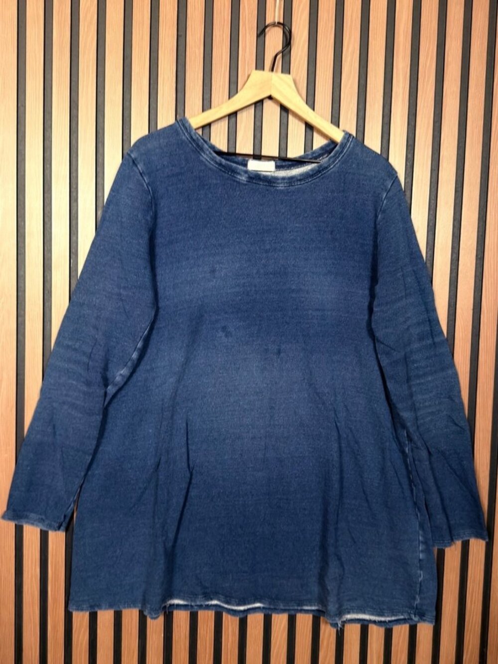 CP Shades Tunic Sweater Large Womens Blue Gray Terry Fleece Pullover Crewneck